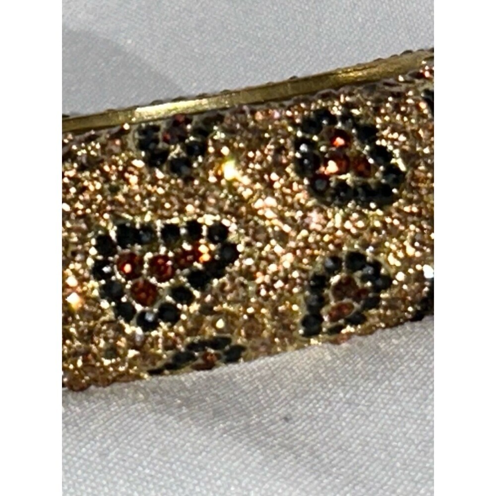 Bebe Gold Leopard Print Rhinestone Bangle - Picture 6 of 16